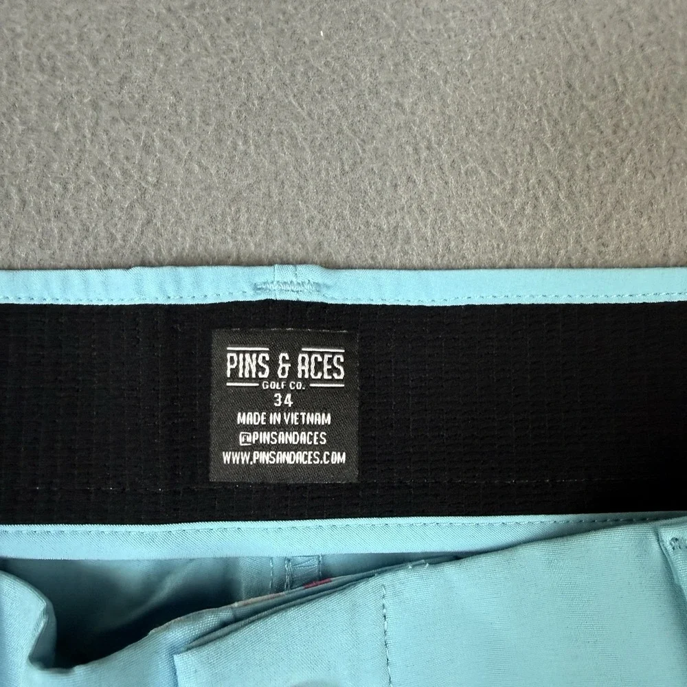 Pins and Aces Golf Shorts 34 Mens Blue 4 Way Stretch Athletic Performance - Picture 2 of 6